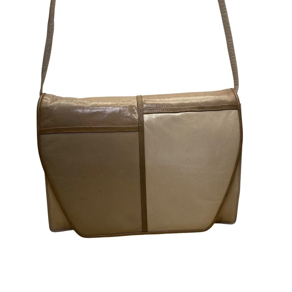 Vintage Browns Women’s Grey & Beige Leather Foldover Flap Snap Crossbody Bag
